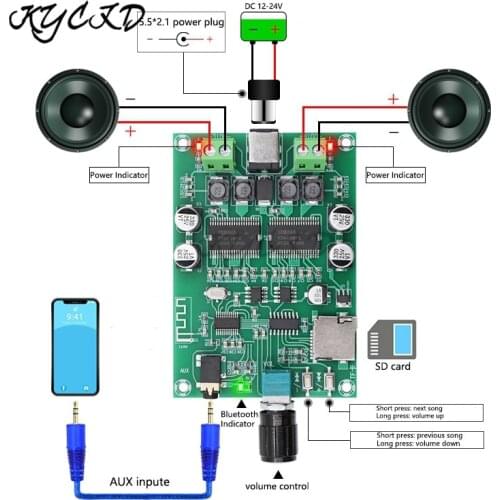 XH-A354 YDA138-E Bluetooth 5.0 Amplifier Board 20W*2 Stereo Audio AMP Volume Control Support 3.5mm AUX TF Card Sound Module