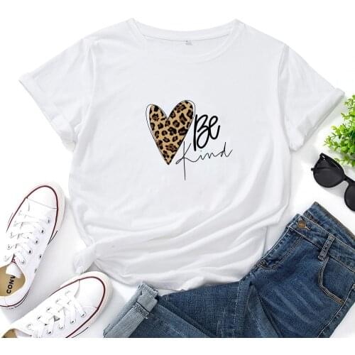 Be Kind Woman Tshirt Top Leopard Print Personality Letter Top Lightweight Comfortable T-shirt Women Fashion Casual Women T Shirt