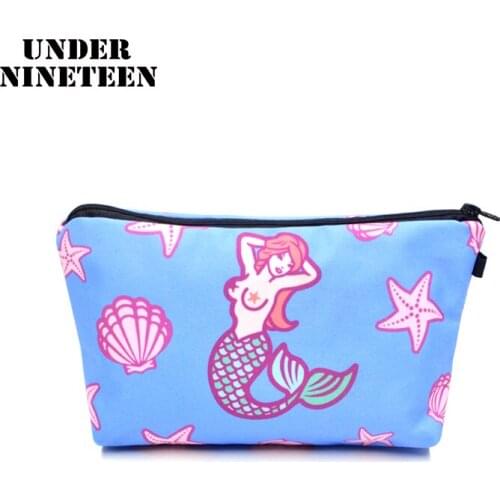 Under Nineteen Fashion Mermaid Makeup Bag Female Cosmetic Bag Neceser Travel Toiletry Organizer Pouch Large Capacity Storage