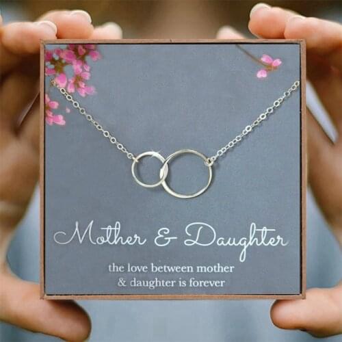 Daughter Necklaces Pendants Rose Gold Chain Necklaces For Women Two Interlocking Infinity Circles Necklace Girls Jewelry Family