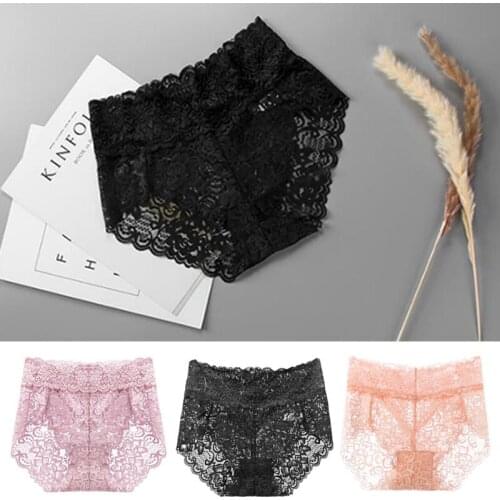 Womens Sexy Underwear Middle Waist Panties Ladys Seamless Lace Floral Bottoms Female Briefs Fancy Underpants