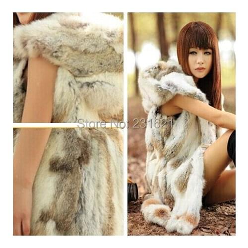Autumn and winter womens 100% genuine rabbit Fur leather hooded vest medium-long cap outerwear waistcoat