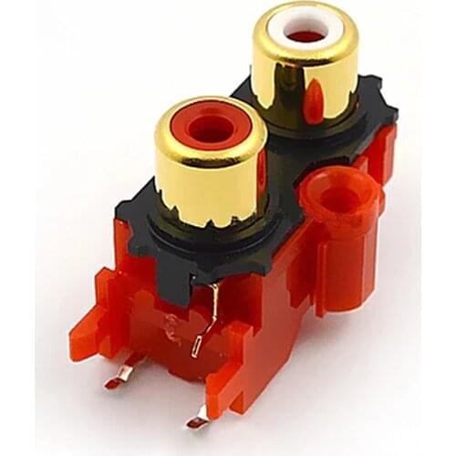 100pcs RCA Connector AV Audio Video Plug AV Socket Copper RCA Socket Two Holes Red and White Holes Gold-plated