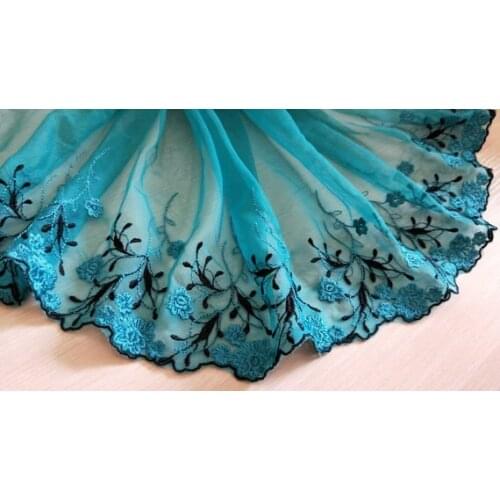 2 Yards Lace Trim Floral Embroidered Lake blue Tulle Lace Trim 10 Inches Wide High Quality