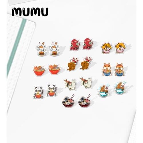 2020 New Japanese Food Stud Earring Panda Noodles Acrylic Earrings Resin Epoxy Jewelry Gifts Friend