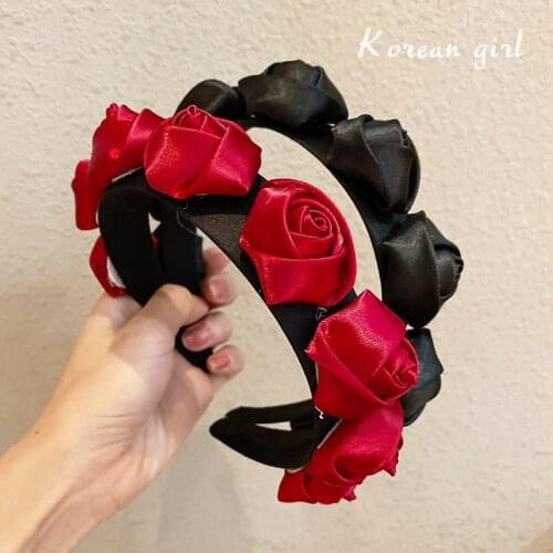 2021 New Fashion Rose Flower Headband for Women Knot Wide Bezel Hairband Girl Hair Hoop Band Crown Headwear Hair Accessories Hot