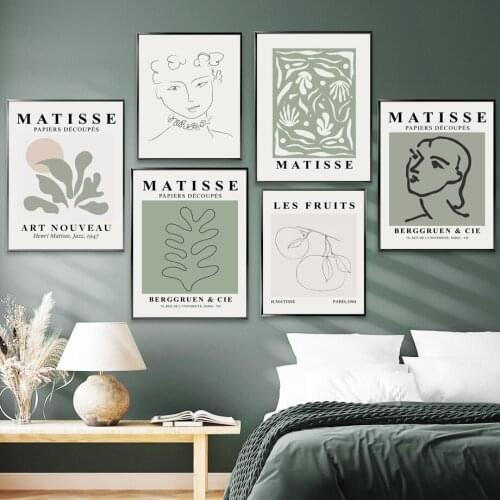 Coral Leaf Abstract Matisse Girl Face Orange Nordic Posters And Prints Art Canvas Painting Wall Pictures For Living Room Decor