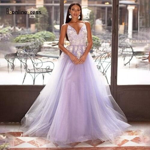 Sparkly Spaghetti Strap Prom Dresses 2020 A Line V Neck Sexy Backless Long Evening Dress Floor Length vestidos de fiesta