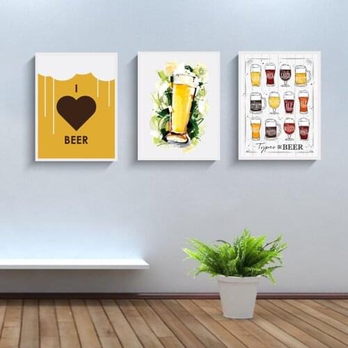 Cartoon Yellow Beer Poster Canvas Painting Types Of Beer Art Prints Wall Picture I Love Beer Canvas Bar Retro Decoration