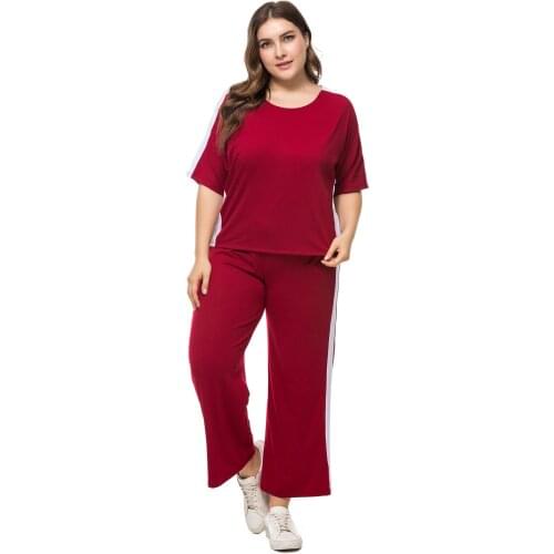 Short Sleeve T-Shirt + Trousers 2021 Summer New Fashion Large Size Womens Round Neck Casual Set Two-Piece Set