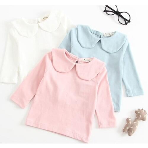 Newborn Baby Girls T-shirts 2020 Cotton Peter Pan Collar Girls Clothes Kids Clothing Girls Kids Top Tees LZ724