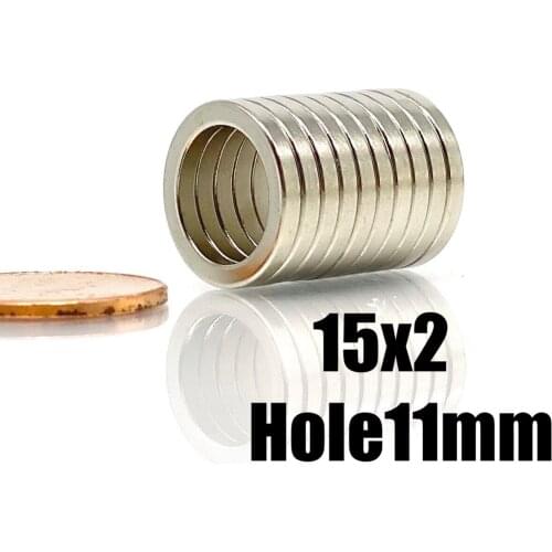 2/5/10/20/50/100Pcs 15x2 mm Hole 11mm Round Ring Neodymium Magnet Strong Permanent Rare Earth Magnets for Craf 15x2-11