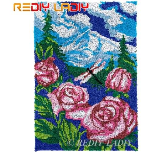 Latch Hook Kits Valley Roses Chunky Yarn Embroidery Crocheting Tapestry Kits Needlework Arts & Crafts DIY Carpet Rug 58*87cm