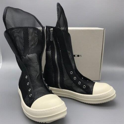 Summer Genuine Leather Men Shoes Mesh Lace-Up Zipper Flats TPU Sole Trainers Male Ankle Boots Gothic Owen Darkness High Sneaker