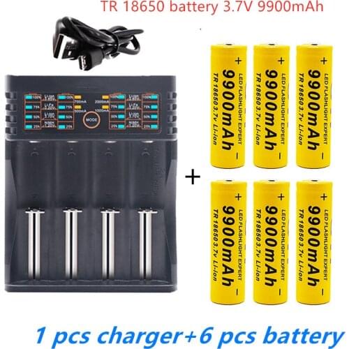 3.7V 9900mAh 18650 battery rechargeable liion battery for Led flashlight battery 18650 battery Wholesale +USB charger