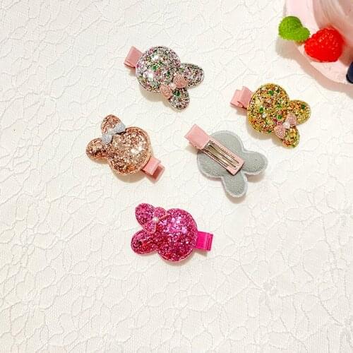 Miss cute Wholesale Fashion Leather pearl Rabbit Hairpins Glitter Bow ​Bunny Hair Clips Princess Easter Headwear Hair Accessorie