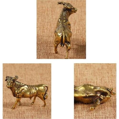 Small Ornament Cattle Bronze Sculpture Ox Geomancy Gift Brass Animal Statue Ornament Chinese Zodiac Ox Desk Deco