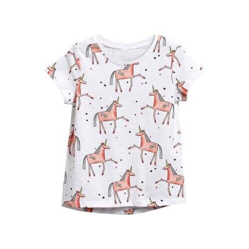 2021 Summer New Girls Short-sleeved T-shirt Toddler Girl Cartoon Round Neck T-shirt Baby Girl Clothes Kids Casual Print T Shirt