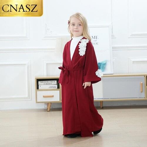 New Middle Eastern Muslim fashion childrens car flower Arab cardigan robe Children Abaya