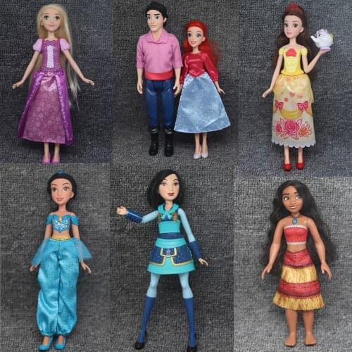 Original Disney Princess Dolls Rapunzel/ Mulan/ Merida/ Mermaid/ Cinderella/Moana/Belle Princess dolls Girls Toys For kids Gifts