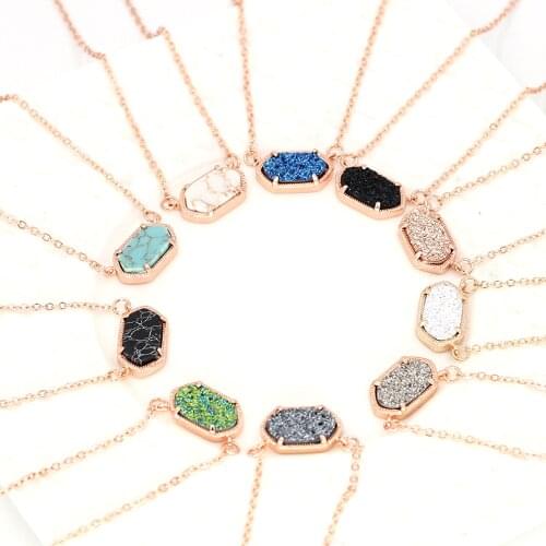 2020 Hot Selling Rose Tone Small Oval Druzy Stone Inlay Classic Mini Oval Claw Quartz Choker Necklace Women Fashion Wholesale