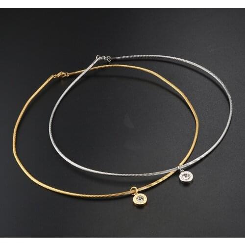 Gold Plating Stainless Steel Wire Pendant Necklace Woman Female Crystal Roman Letter Choker Necklace Luxury Wedding Jewelry Gift
