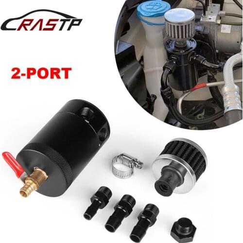 RASTP- Universal 2-Port Billet aluminum Car Engine Oil Catch Can Tank With Breather Filter Reservoir Oil Separator RS-OCC014