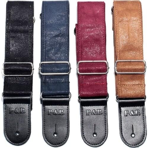 Thickening Genuine Leather Guitar Strap Solid Color Adjustable Bass Shoulder Belt for Acoustic Electric Guitar Bass Ukulele