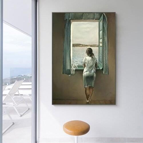 Salvador Dali Woman At The Window Oil on Canvas Paintings Wall Art Posters and Prints Wall Art Pictures for Living Room No Frame