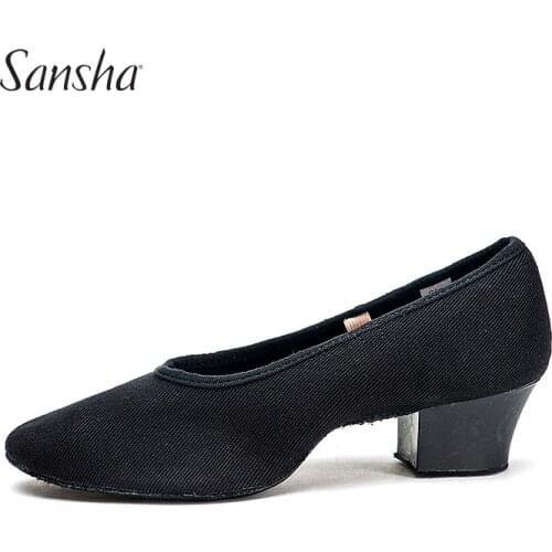 Sansha Women Girls Canvas Teacher Shoes Low Heel Suede Full Leather Outsole CL35C