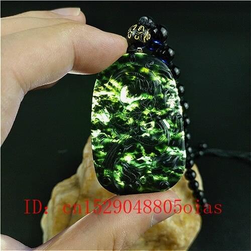 Certified Chinese Natural Black Green Jade Dragon Pendant Beads Necklace Charm Jewelry Obsidian Carved Amulet Gifts for Men