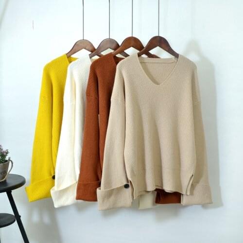 AECU Womens Sweater Casual Loose Long Sleeve Jacket Women Sweater V Neck Knitted Jumpers Crocheted Pullovers Sweatshirts