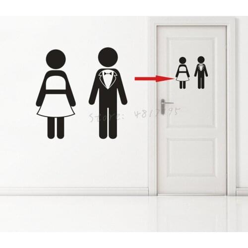 Toilet WC Sign Vinyl Sticker Bathroom Restroom Door PVC Decals Man And Women Design Toilets Vinyl Murals Home Decoration AZ894
