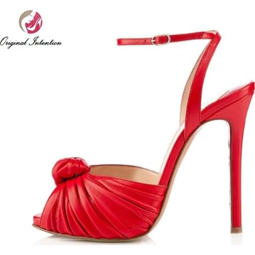 Original Intention High-quality Women Sandals Open Toe Thin High Heels Sandals Red Fashion Shoes Woman Plus US Size 4-15