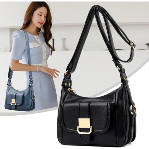 High Quality PU Leather Womens Shoulder Bags 2021 Ladies Large Capacity Vintage Handbag Female Small Crossbody Bag Solid Color