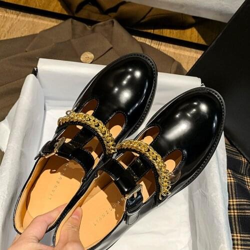 Retro Chain Loafers Women Boat Shoes Zapatillas Mujer Thick Kawaii Shoes Cute Women Mary Jane Shoes Platform Women Dress Shoes