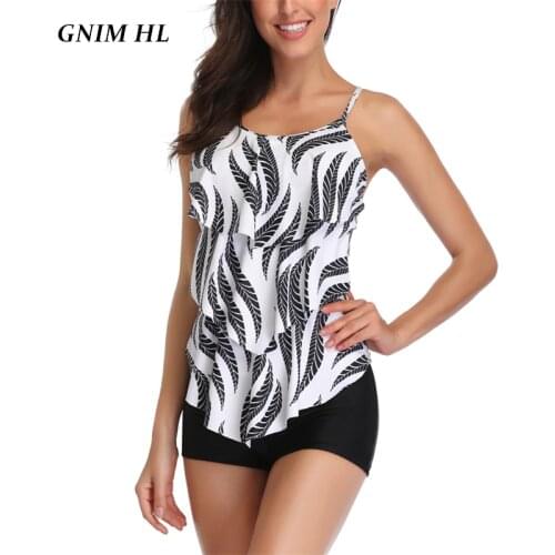 GNIM Ruffle Bikini Swimwear Women 2020 Summer High Waist Print Swimsuit Two Pieces Top Quality Swimming Suit For Women Biquini