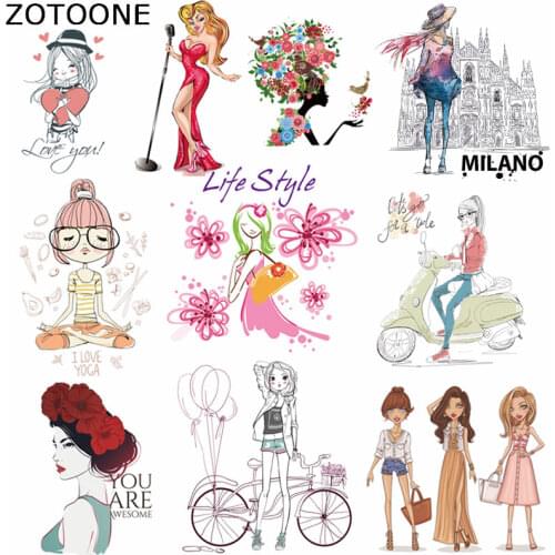 ZOTOONE Iron on Transfer Patches Pretty Girl Patch for Clothing A-level Stickers Washable T-shirt Appliqued Decoration Patch E
