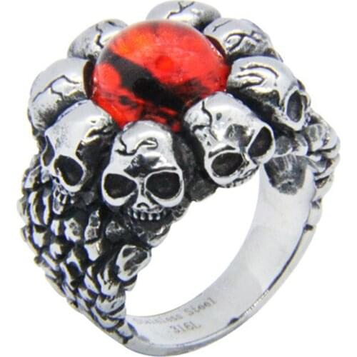 1pc Dropship Size 8-12 Red Color Eyeball Ring 316L Stainless Steel Fashion Hip-hot Style Skull Ring