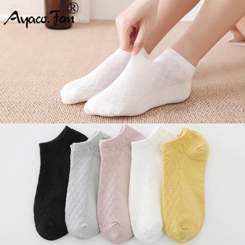 10pcs=5pairs Women Breathable Ankle Socks Summer New Solid Female Cotton Invisible Soft Boat Compression Socks Girls Meias