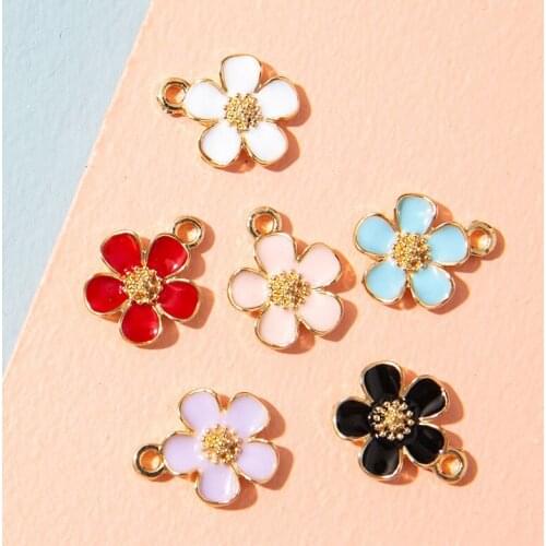 10Pcs Enamel Gold Color Flower Charm Pendant for Jewerly DIY Making Bracelet Women Necklace Earrings Accessories Findings Craft