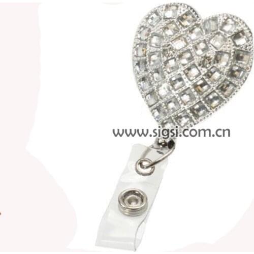 100pcs Rhinestone clear Crystal Heart Badge Reel/ID Badge Holder