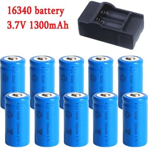 2-10pcs 1300mAh Rechargeable 3.7V Li-ion 16340 Batteries CR123A Battery LED Flashlight Travel Wall Charger For 16340 CR123A
