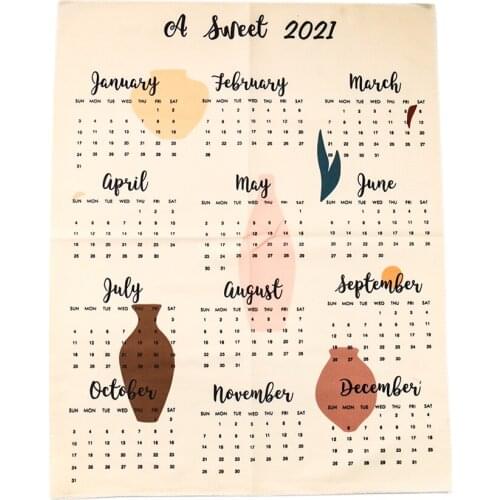 2021 Calendar Fabric Printed Wall Hanging Decor Calendar Background Cloth Decoration Accessories for Living Room Decor Aesthetic