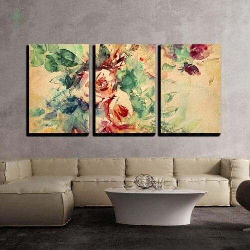 3 Piece Canvas Wall Art Watercolor Roses Painted On Beige Tone Paper Modern Home Decor