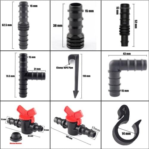 5Pcs Garden 16mm PE Pipe Connector LDPE Tubing Barb Fittings Agricultural Irrigation Tee Elbow Joints Garden Watering Adapter