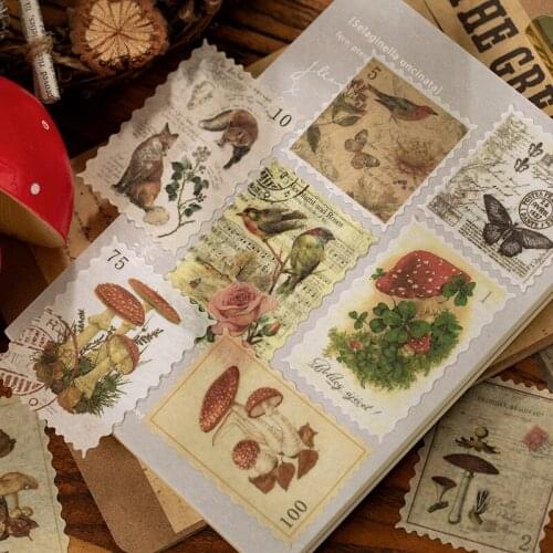 BULA 60 PCS Retro Stamp Sticker People Head Portrait Plants Postmark Postage Decals Sticker for DIY Creative Stationery Stickers