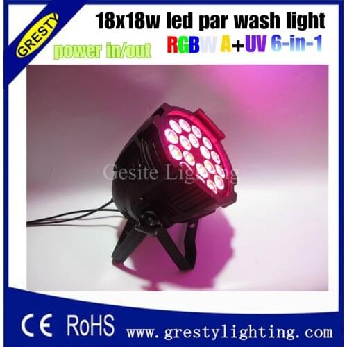 Free Shipping Par64 Led Par Light 18Pcs 18W 6in1 Quad Color RGBWAUV Led Par Can DMX 8Chs