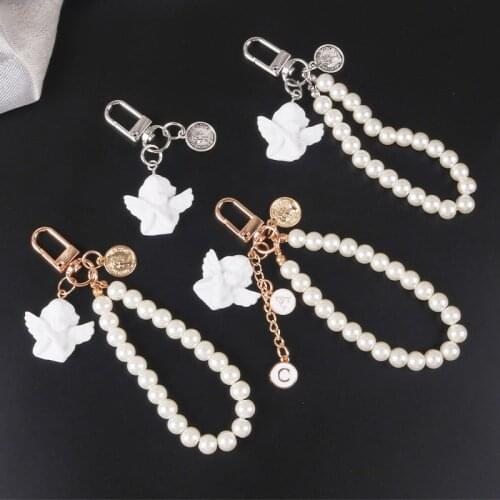 Fashion Pearl Angel Sculpture Keychains Alloy Listing Keyring Airpods Car Bag Pendant Key Chains Gifts Accessories