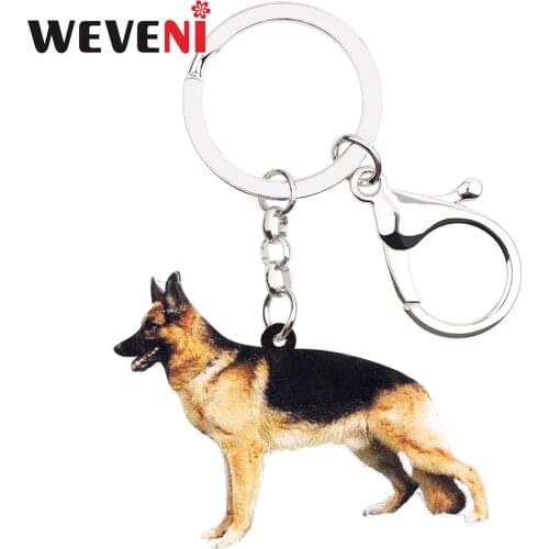 WEVENI Acrylic German Shepherd Dog Key Chains Keychains Holder Animal Jewelry For Women Girls Bag Car Purse Charms Wholesale New